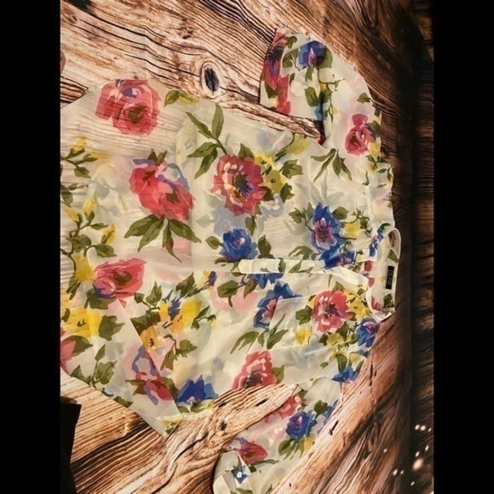 Depri stunning multi colored flowy  floral summer top shirt large